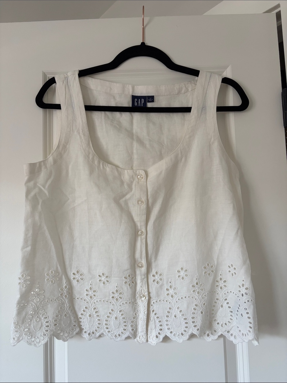 White Button Down Tank with Eyelet Detail